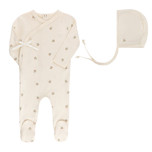 ELY'S & CO IVORY/PINK BERRY FOOTIE + BONNET