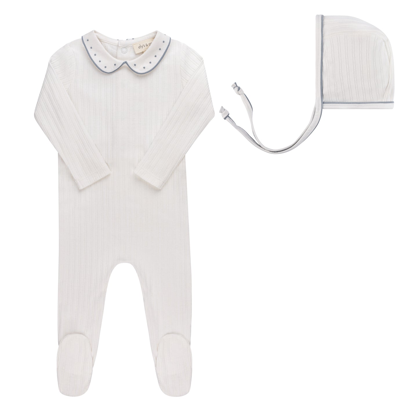 LOOMS IVORY WAVE POINTELLE COLLAR FOOTIE + BONNET