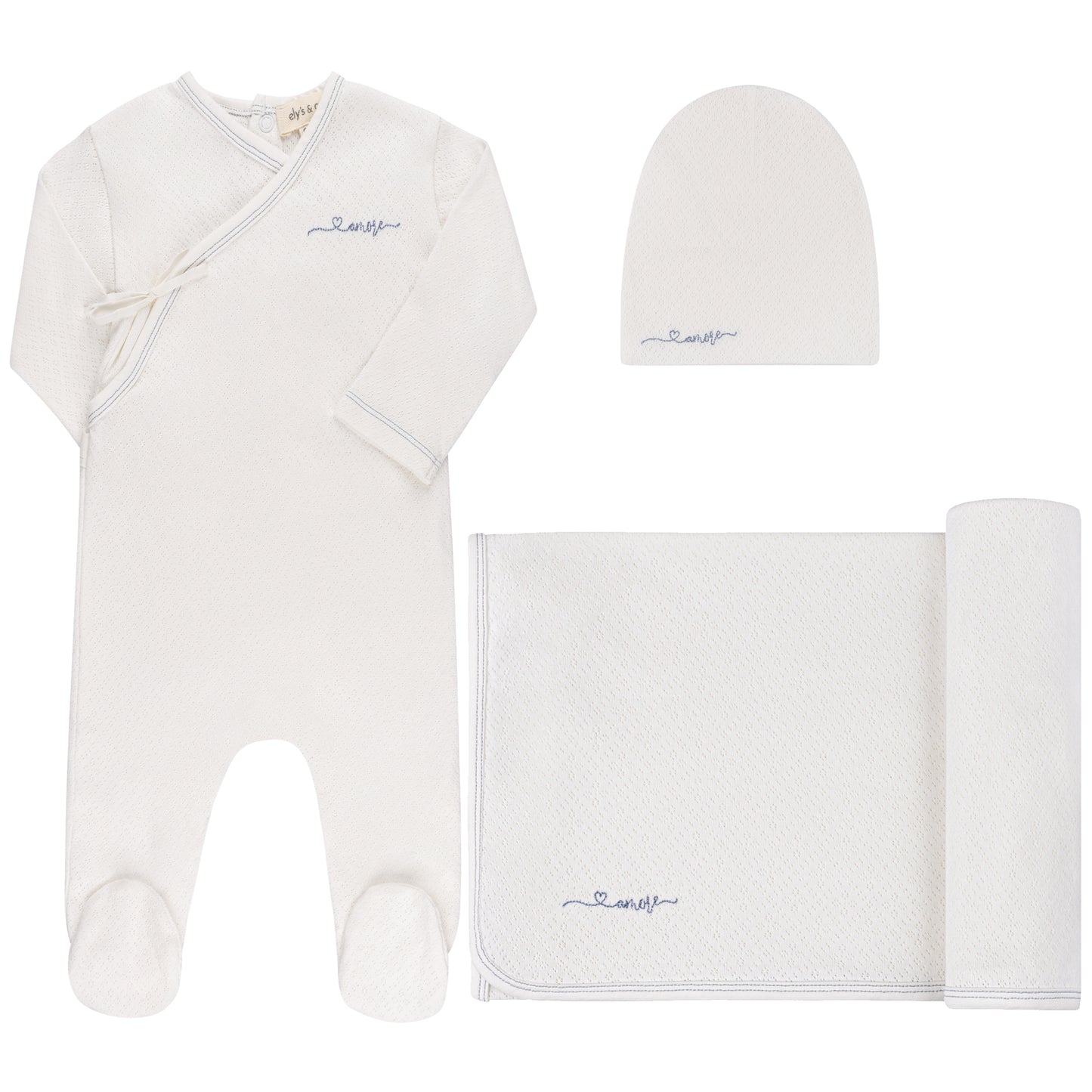 ELY'S & CO WHITE/BLUE MATALLIC WORDED SET