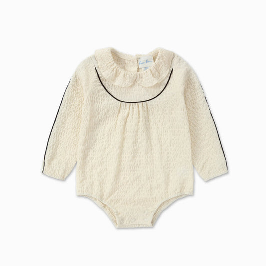 PUVU PIOR IVORY WAFFLE KNIT RUFFLE ROMPER