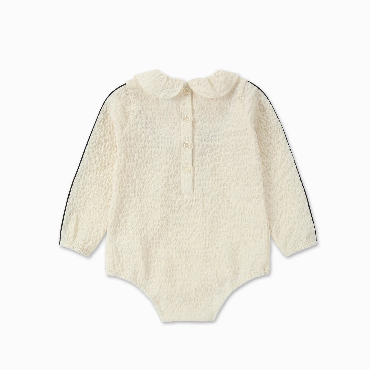PUVU PIOR IVORY WAFFLE KNIT RUFFLE ROMPER