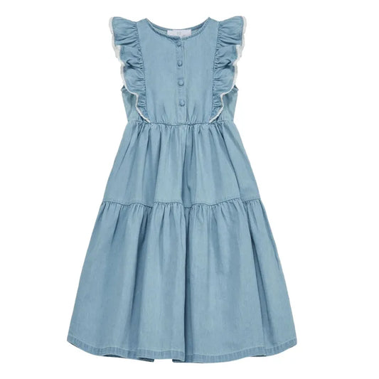 CERA UNA VOLTA BLUE RUFFLE TRIM TIERED JUMPER