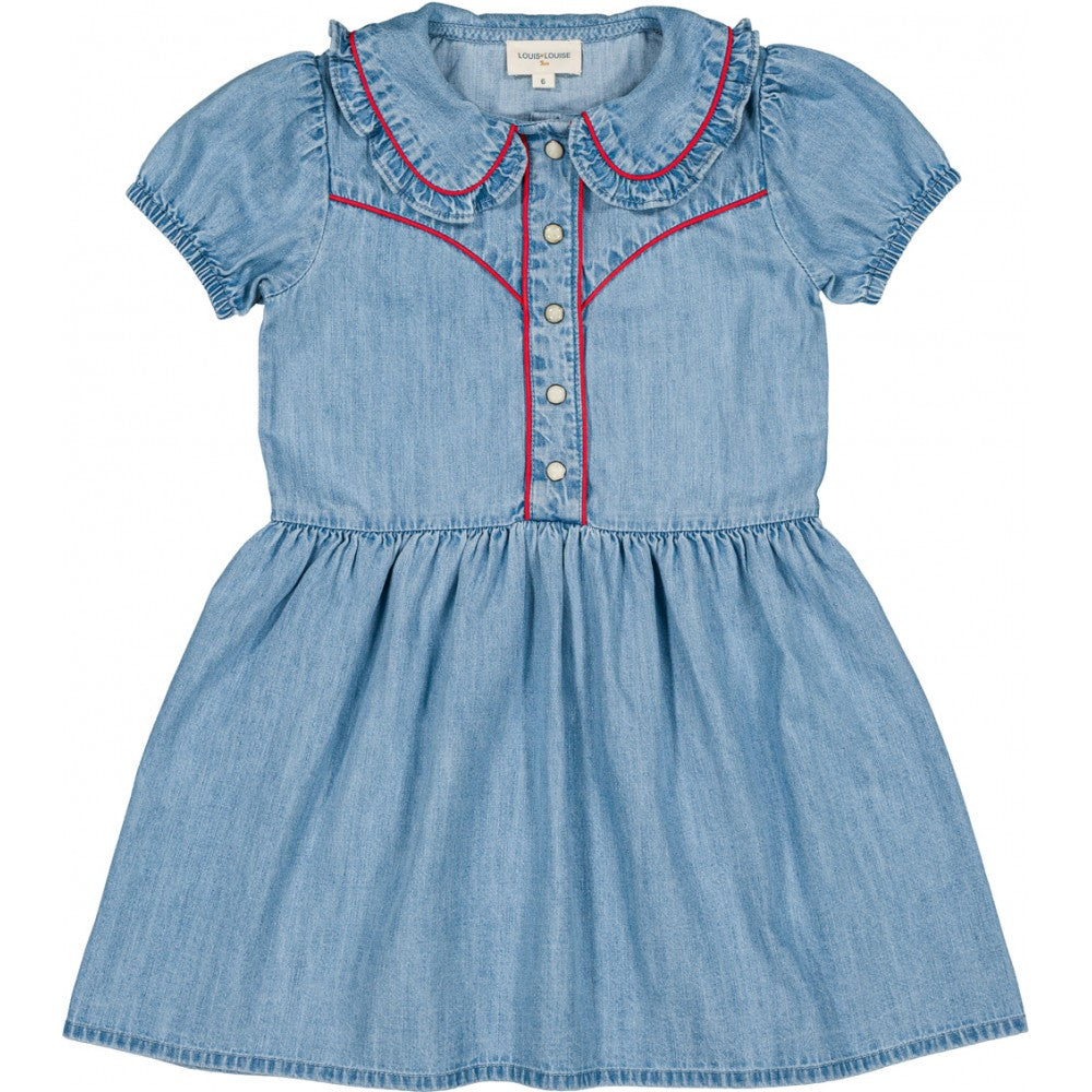 LOUIS LOUISE BLUE DENIM PIPED COLLAR DRESS [FINAL SALE]