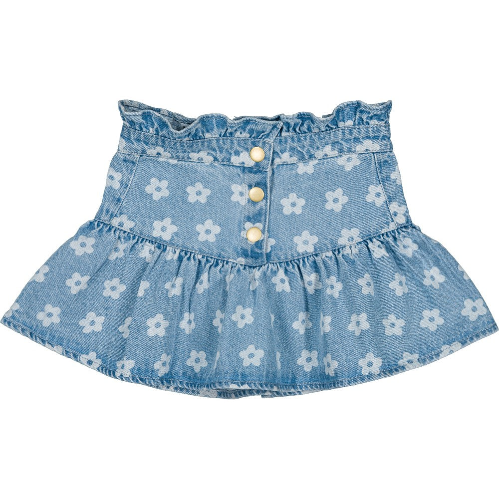 LOUIS LOUISE DENIM WASH FLOWER DROP WAIST SKIRT
