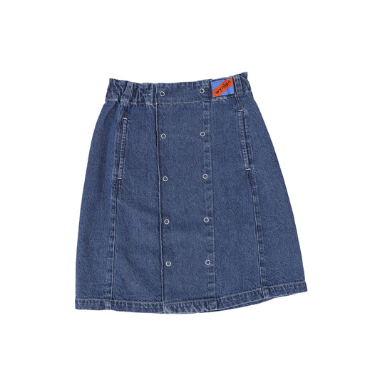 WYNKEN MID BLUE DENIM BUTTON SKIRT