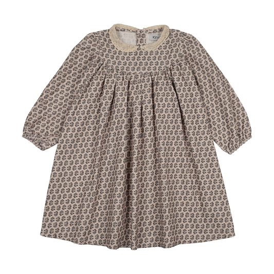 KIN & KIN CREAM LEAF PRINT LACE COLLAR DRESS
