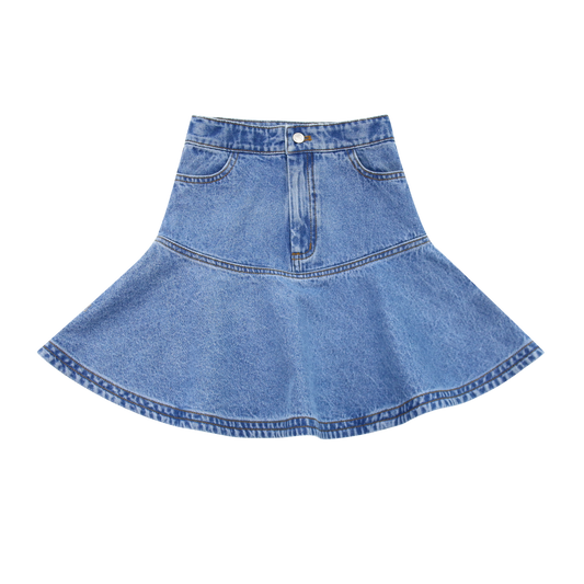 LITTLE PARNI BLUE DENIM DROP WAIST SKIRT