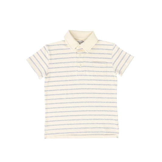 LITTLE PARNI GREY WIDE STRIPE POLO