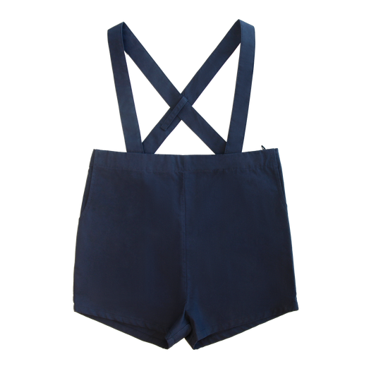 LITTLE PARNI NAVY SUSPENDER SHORTS