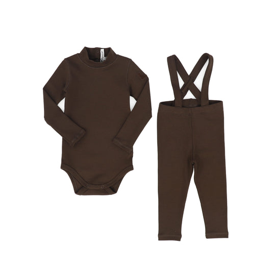 LITTLE PARNI BROWN OVERALLS SET