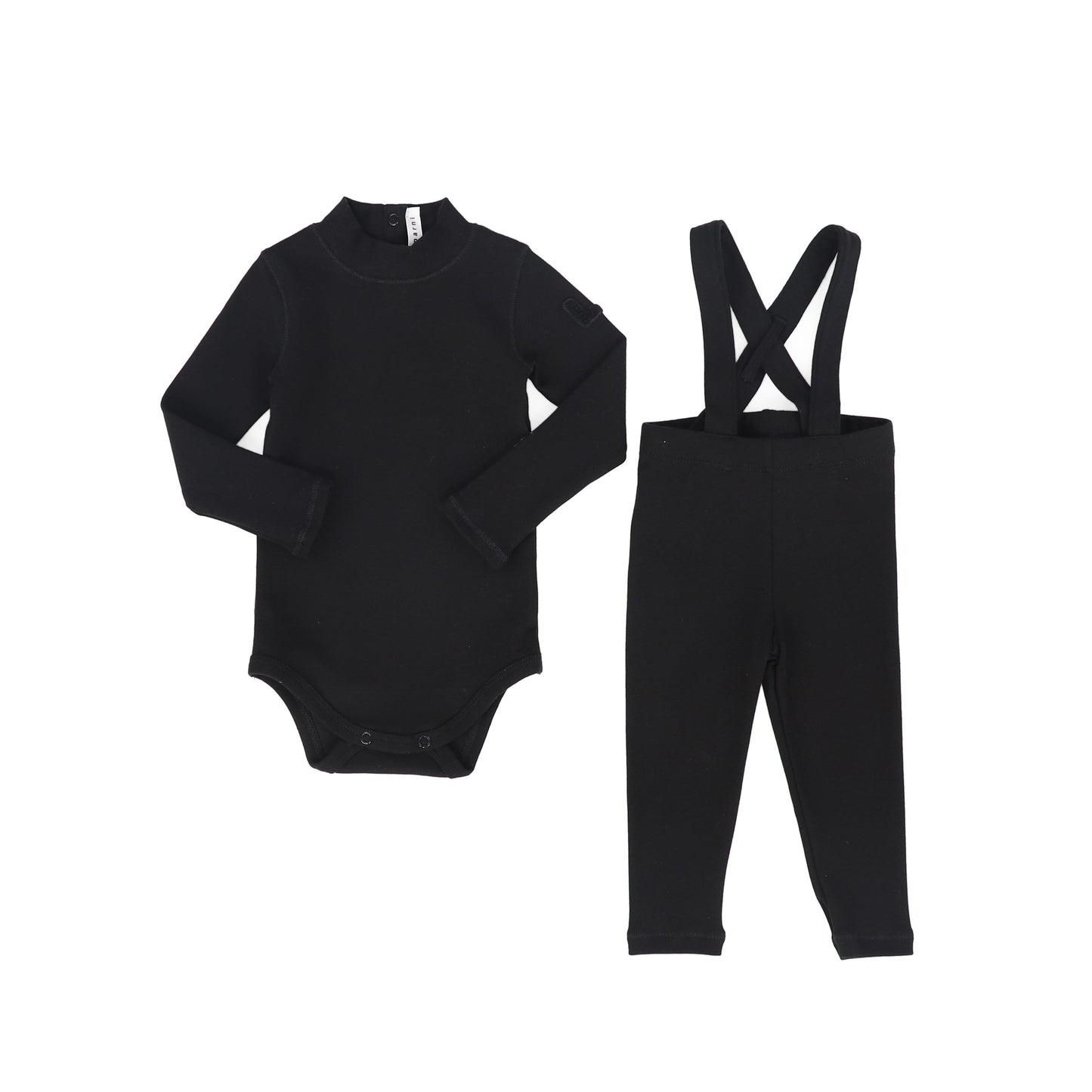 LITTLE PARNI BLACK OVERALLS SET
