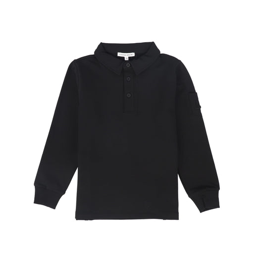 LITTLE PARNI BLACK COURDUROY COLLARED POLO