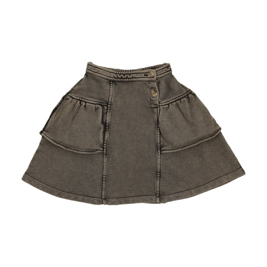 KIN & KIN TAUPE DENIM FRENCH TERRY TIERED SKIRT