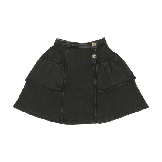 KIN & KIN BLACK DENIM FRENCH TERRY TIERED SKIRT