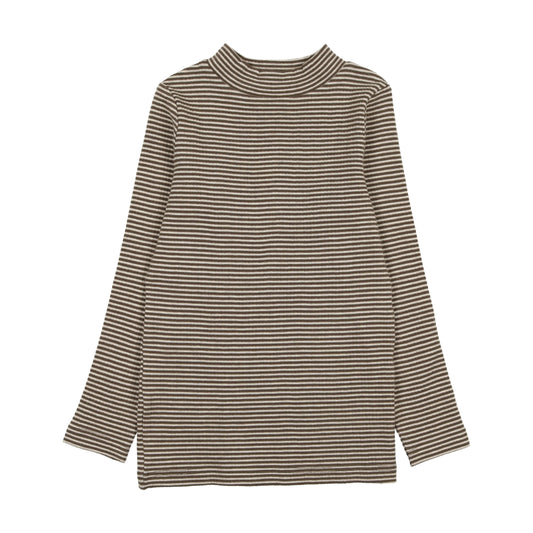 KIN & KIN OATMEAL/TAUPE STRIPE MOCK NECK