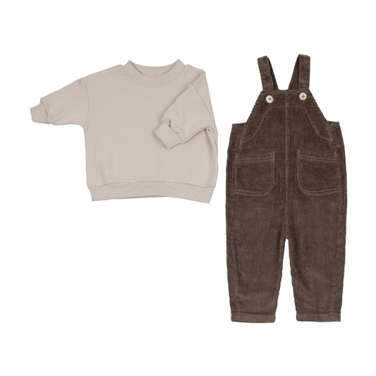 KIN & KIN CHESTNUT CORDUROY OVERALLS SET