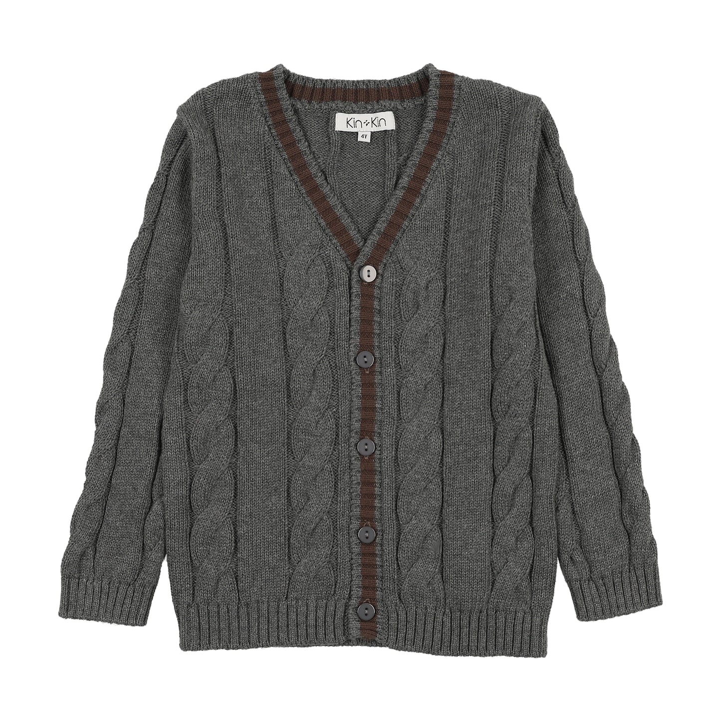 KIN & KIN GREY/BROWN TRIM KNIT CARDIGAN