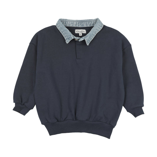 KIN & KIN NAVY CONTRAST COLLAR OVERSIZED SWEATSHIRT