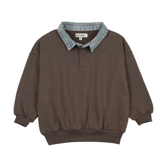 KIN & KIN CHESTNUT CONTRAST COLLAR OVERSIZED SWEATSHIRT