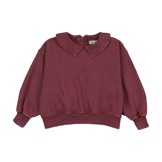 KIN & KIN BURGUNDY WASH PETER PAN COLLAR SWEATSHIRT