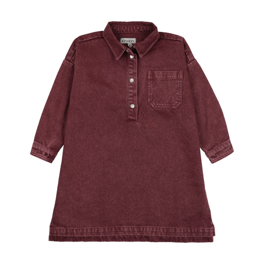 KIN & KIN BURGUNDY WASH COLLAR SHIRT DRESS
