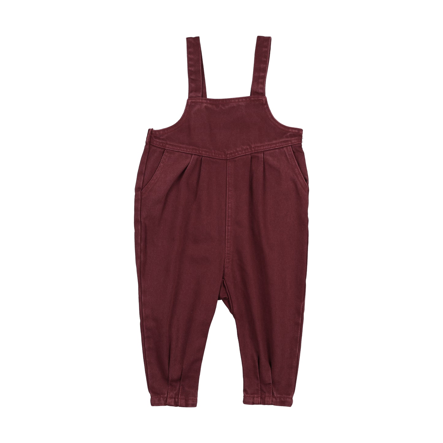 KIN & KIN BURGUNDY WASH GATHERED OVERALLS