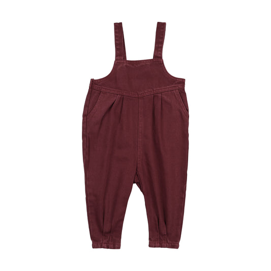 KIN & KIN BURGUNDY WASH GATHERED OVERALLS