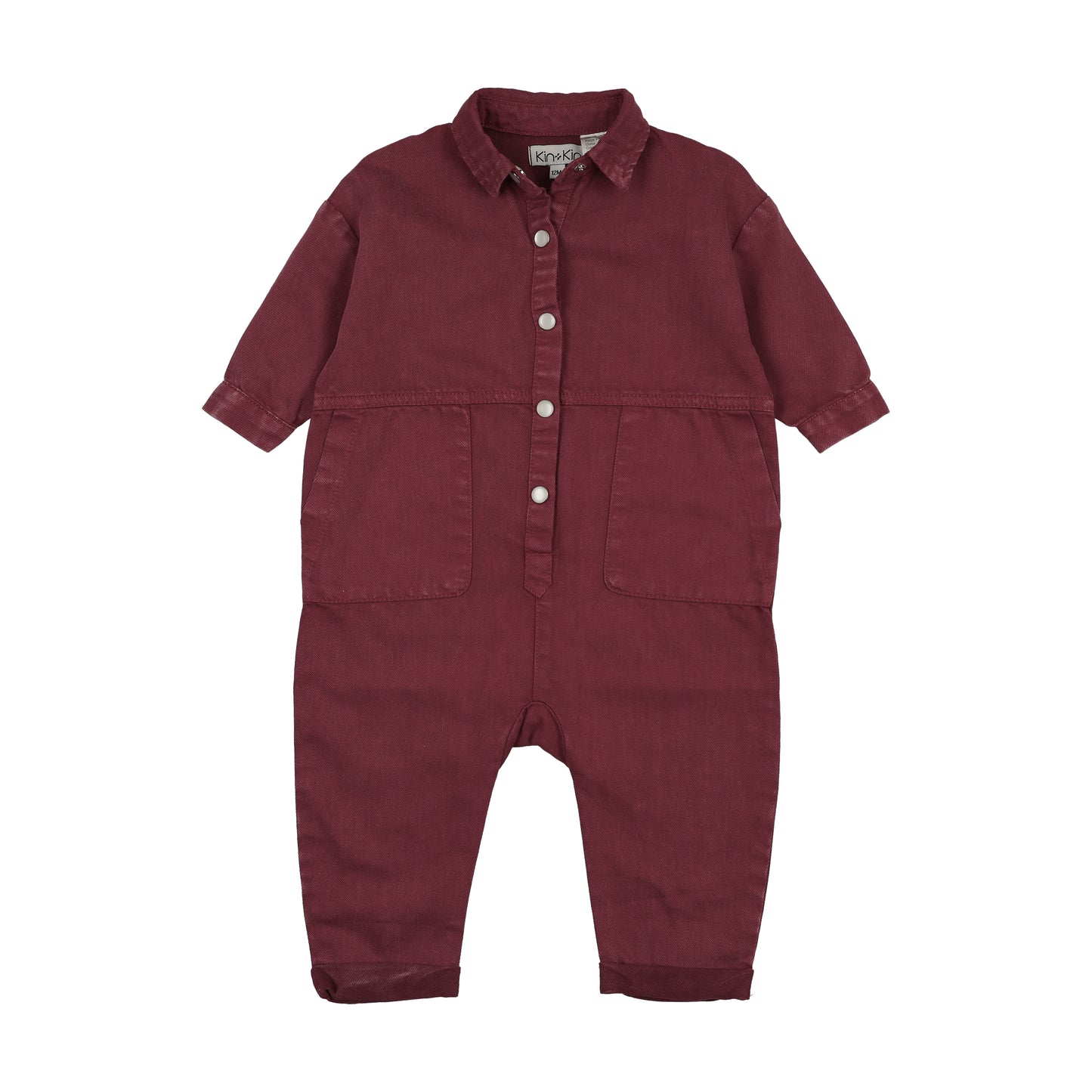 KIN & KIN BURGUNDY WASH BUTTON ROMPER