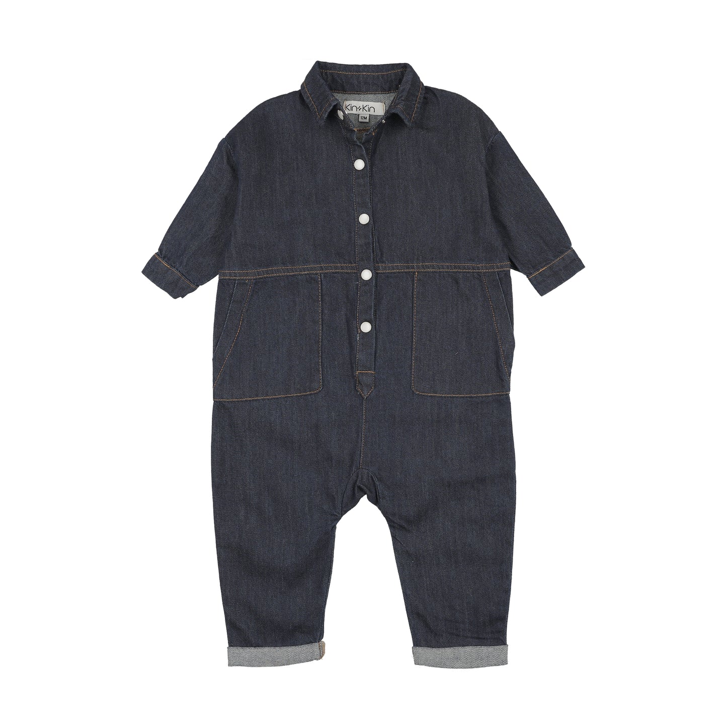 KIN & KIN BLUE WASH BUTTON ROMPER