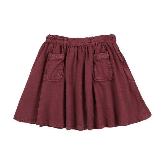 KIN & KIN BURGUNDY WASH POCKET FLARE SKIRT
