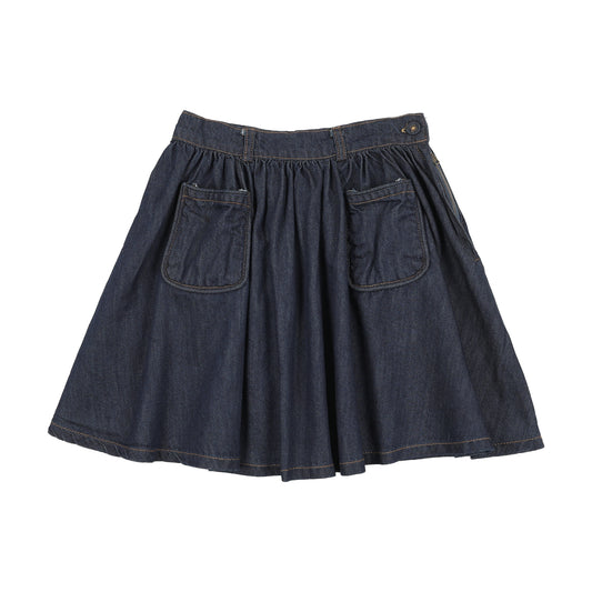 KIN & KIN BLUE WASH POCKET FLARE SKIRT