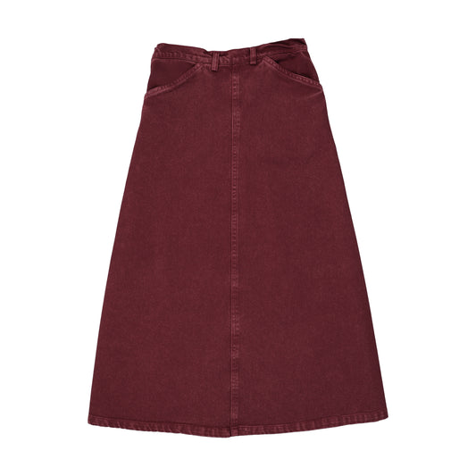 KIN & KIN BURGUNDY WASH DENIM MAXI SKIRT