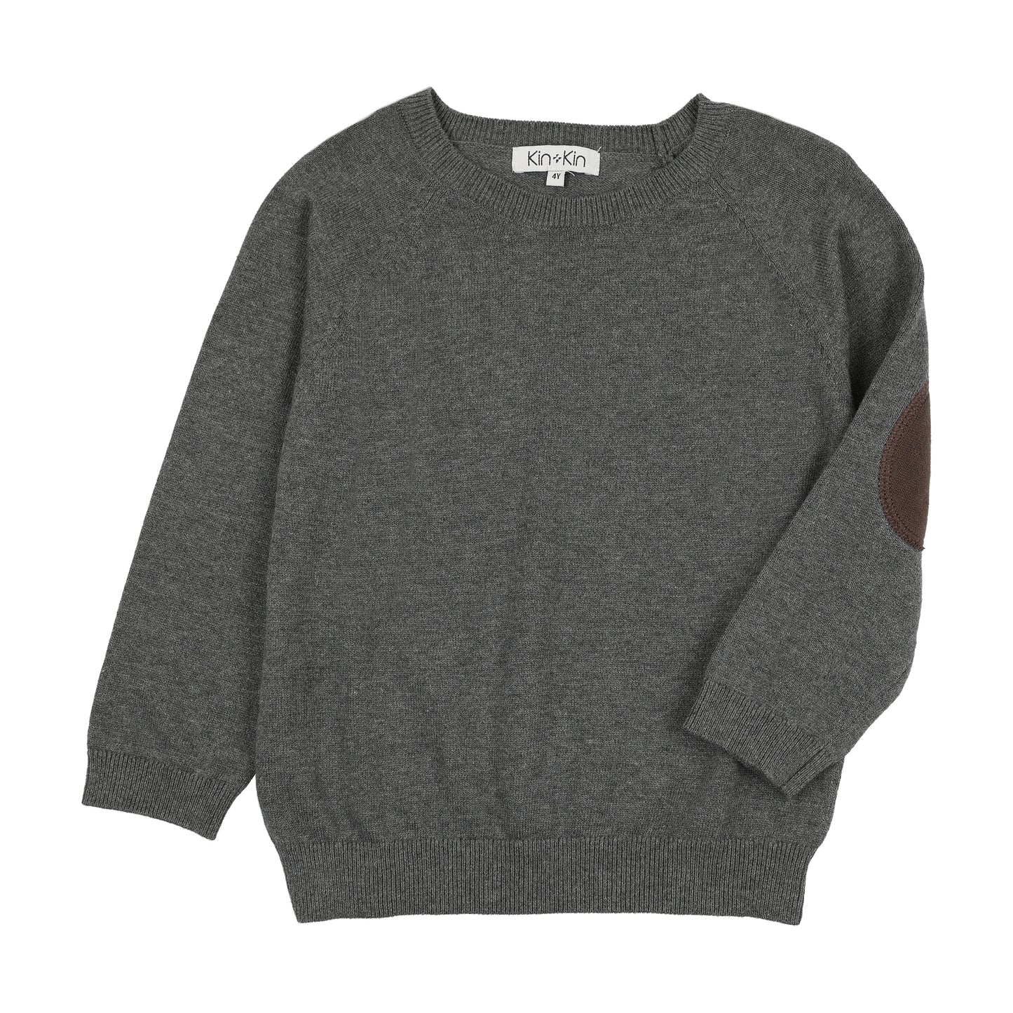KIN & KIN GREY/BROWN PATCH SLEEVE SWEATER
