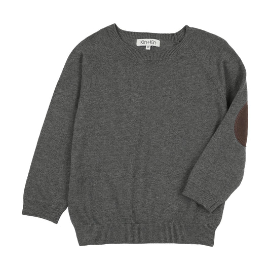 KIN & KIN GREY/BROWN PATCH SLEEVE SWEATER