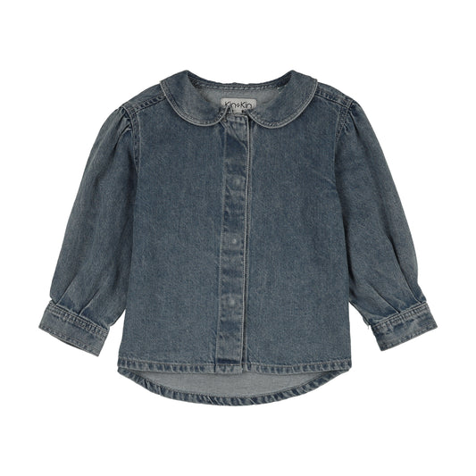 KIN & KIN BLUE DENIM PETER PAN COLLAR BLOUSE