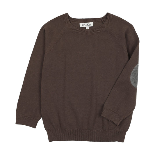 KIN & KIN BROWN/GREY PATCH SLEEVE SWEATER