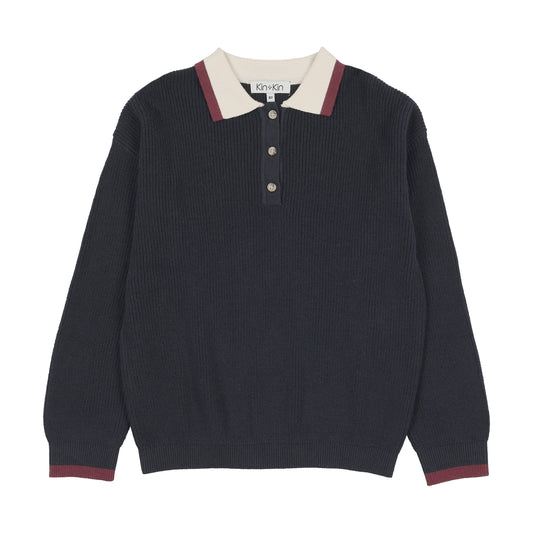 KIN & KIN NAVY/SAND KNIT POLO SWEATER