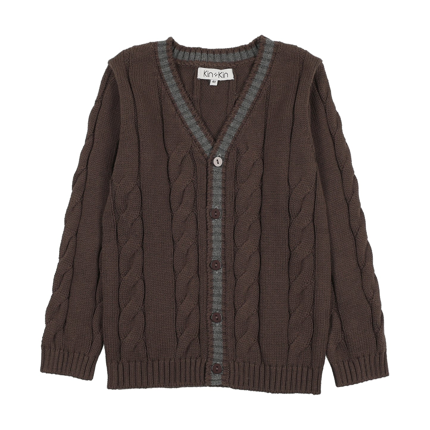 KIN & KIN BROWN/GREY TRIM KNIT CARDIGAN