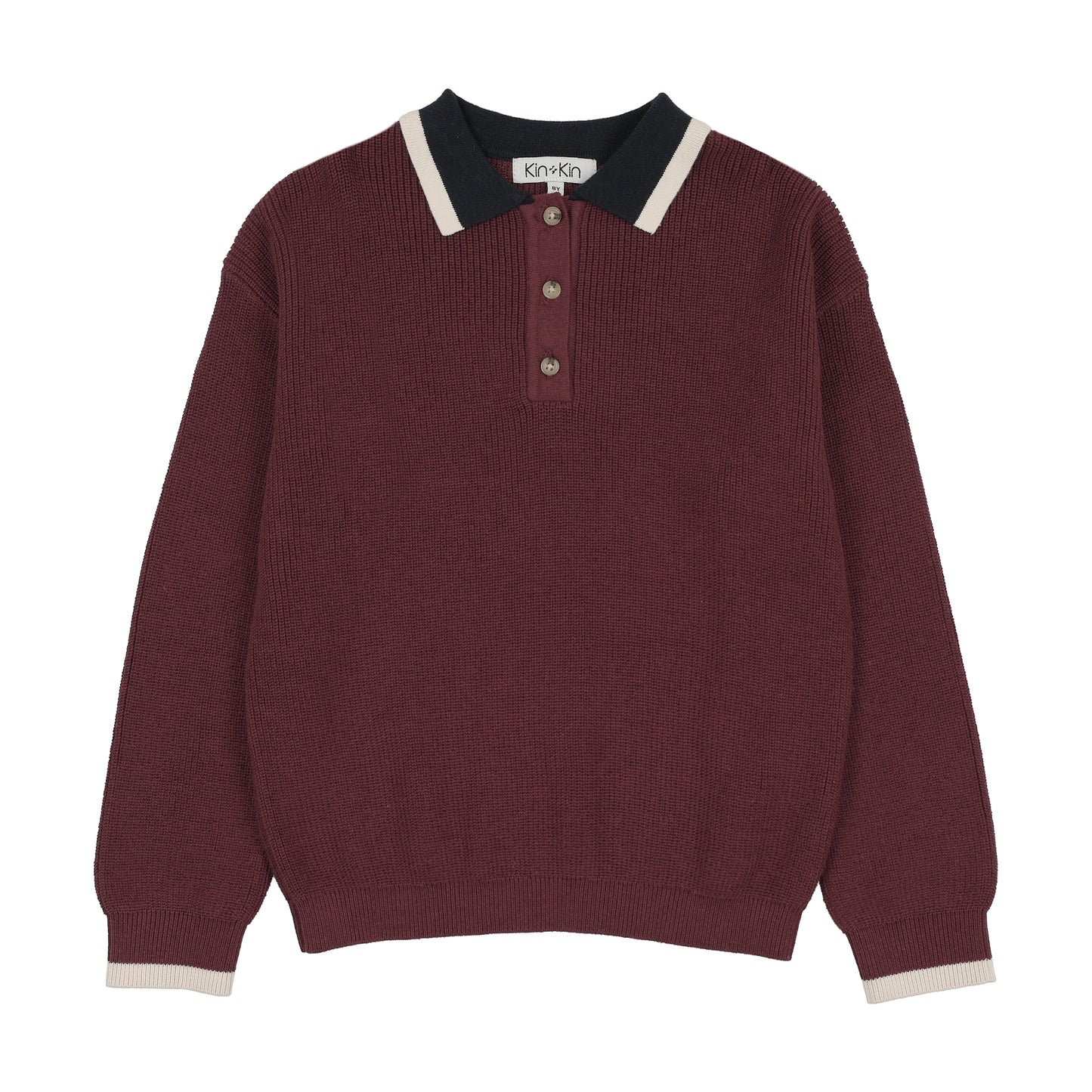 KIN & KIN BURGUNDY/NAVY KNIT POLO SWEATER