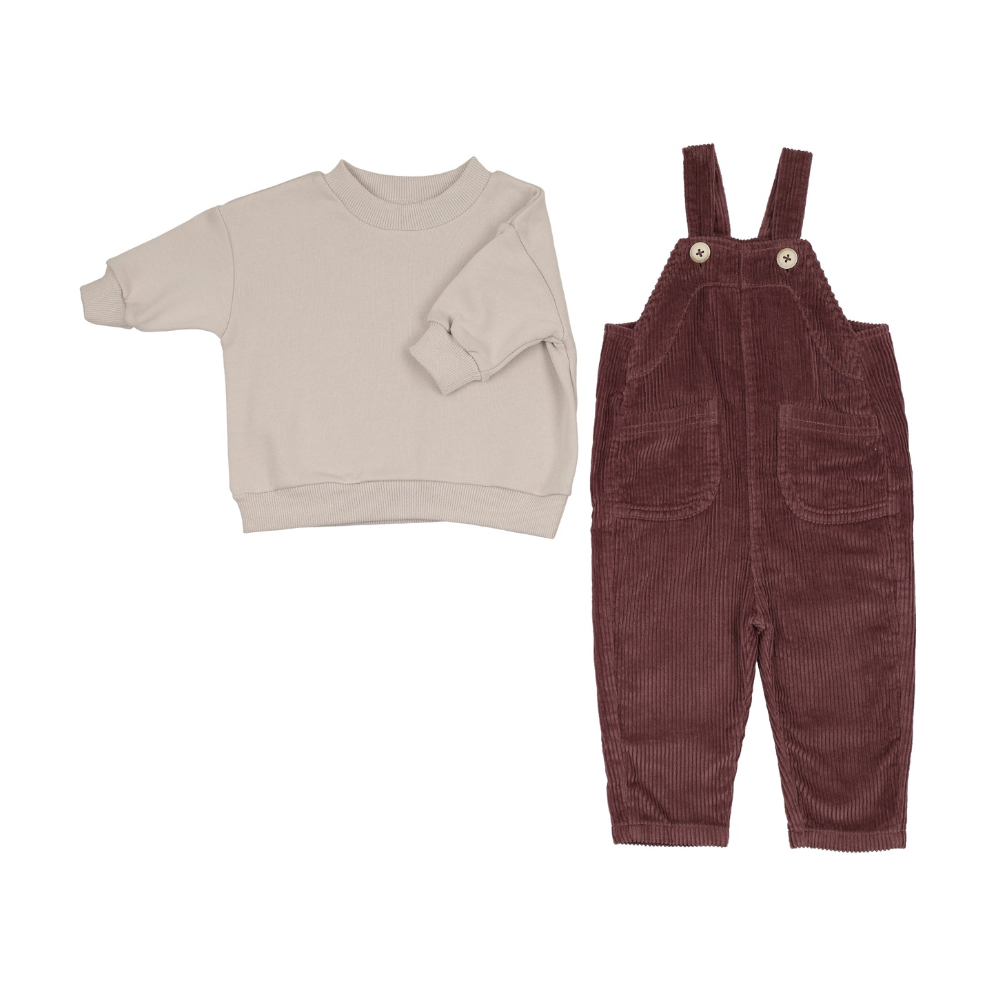 KIN & KIN MAUVE CORDUROY OVERALLS SET