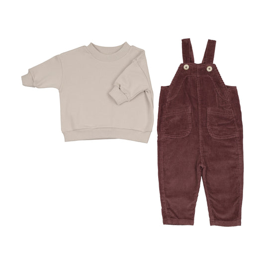 KIN & KIN MAUVE CORDUROY OVERALLS SET
