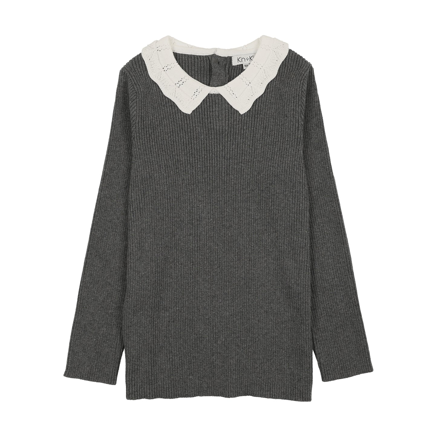 KIN & KIN GREY CONTRAST COLLAR KNIT SWEATER