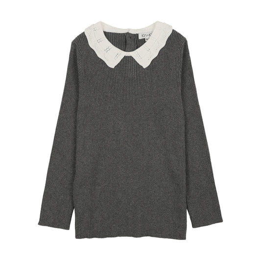 KIN & KIN GREY CONTRAST COLLAR KNIT SWEATER