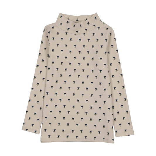 KIN & KIN BLUE TULIP PRINT MOCKNECK T-SHIRT