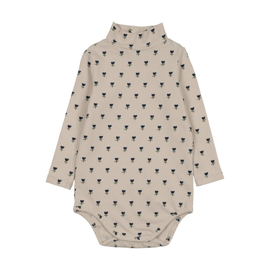 KIN & KIN BLUE TULIP PRINT MOCKNECK ONESIE