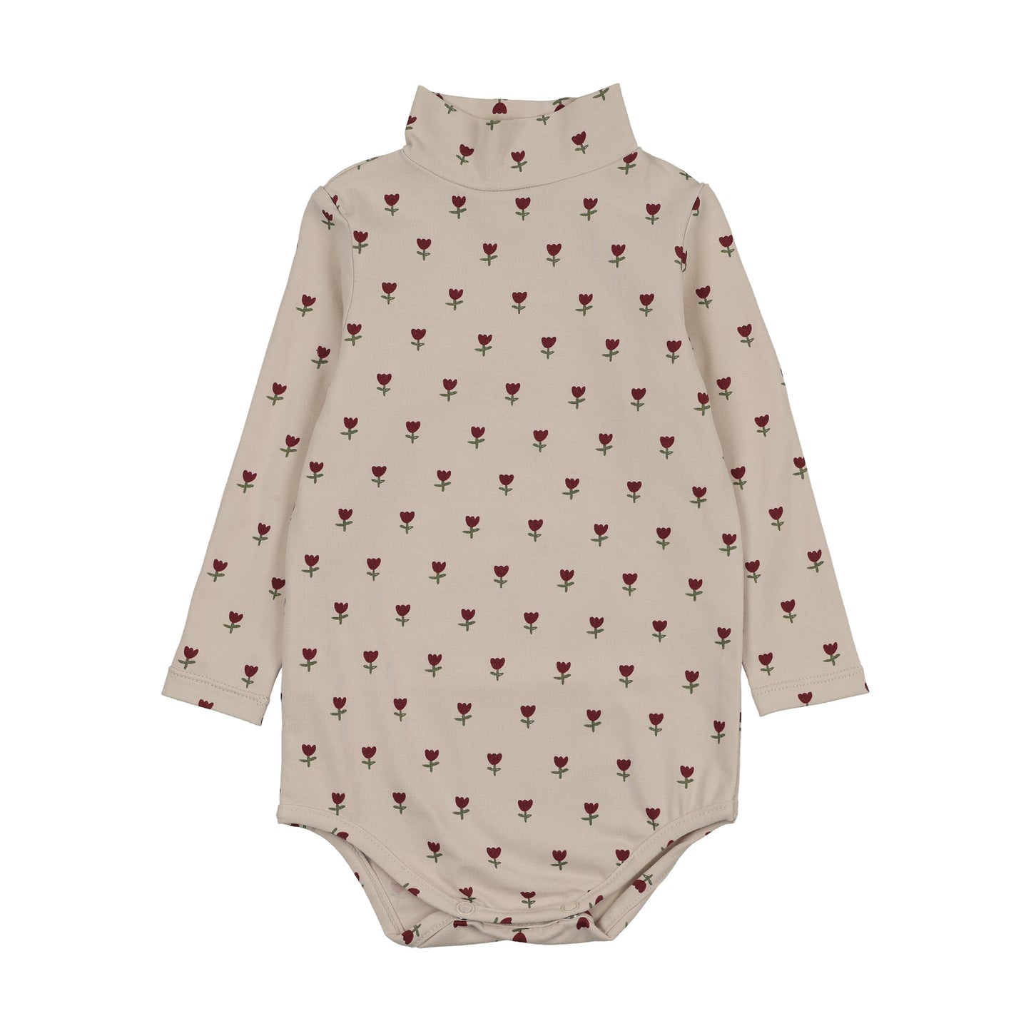 KIN & KIN BURGUNDY TULIP PRINT MOCKNECK ONESIE