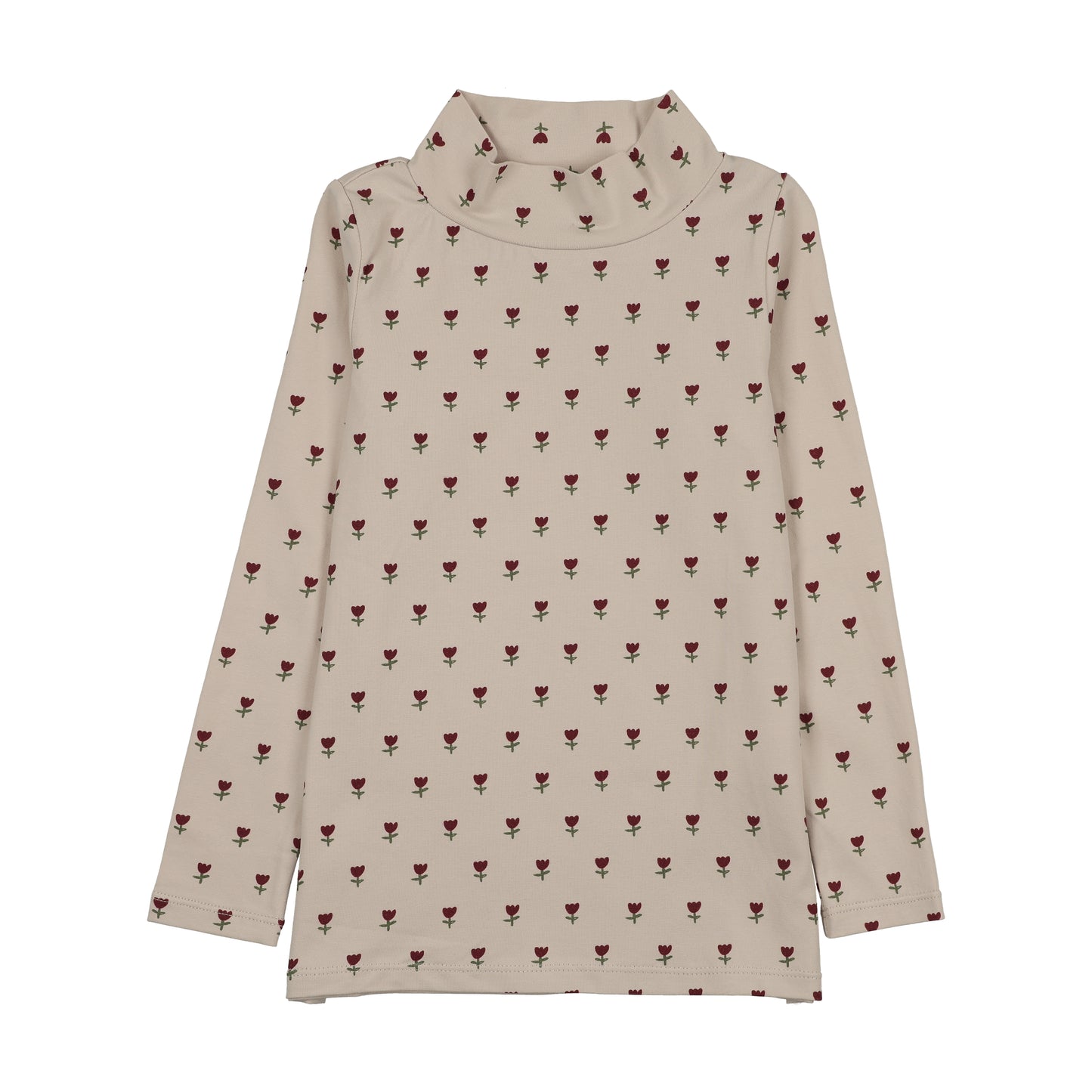 KIN & KIN BURGUNDY TULIP PRINT MOCKNECK T-SHIRT
