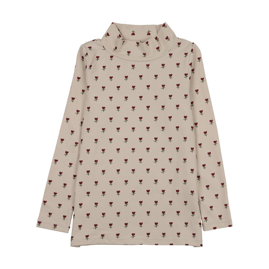 KIN & KIN BURGUNDY TULIP PRINT MOCKNECK T-SHIRT