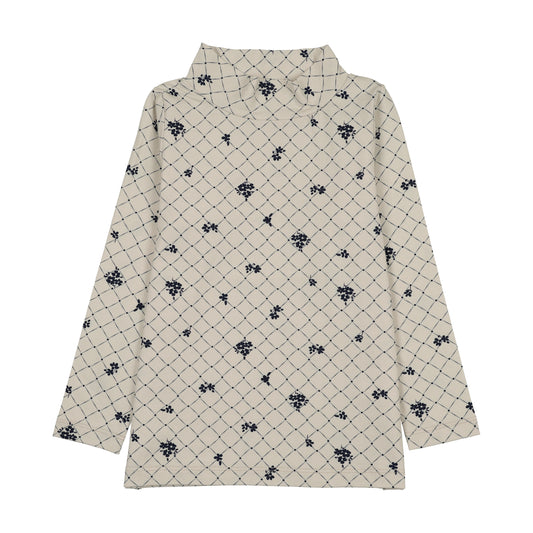 KIN & KIN NAVY FLORAL MOCKNECK T-SHIRT