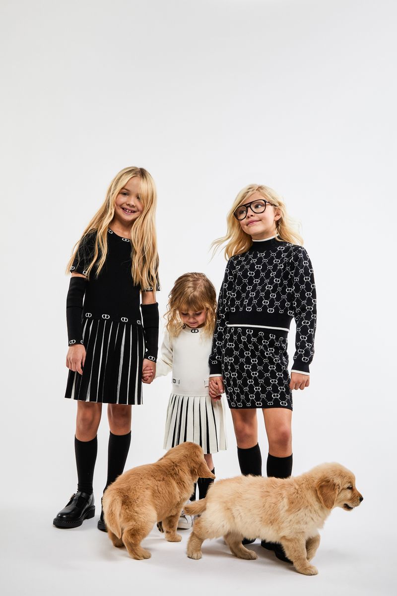 TWINSET BLACK/OFF WHITE STRIPE KNIT PLEAT SKIRT